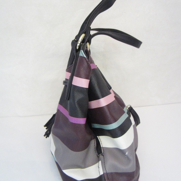 Liz Claiborne Multicolor Striped Double Strapped Gold Accent 3 Compartment Purse - Picture 4 of 12